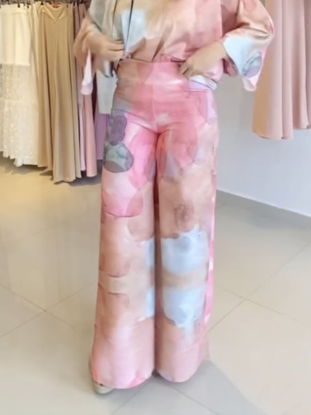 

Elegant Regular Fit Random Print Fashion Pants, As picture, Pants