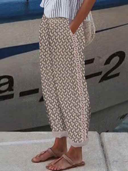 

Casual Geometric Long Elastic Waist Lace Pant, Khaki, Pants