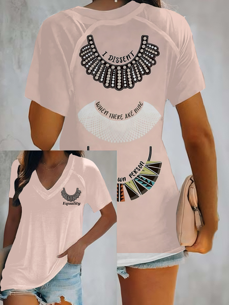 

Casual Text Letters V Neck Short Sleeve T-shirt, Pink, T-shirts