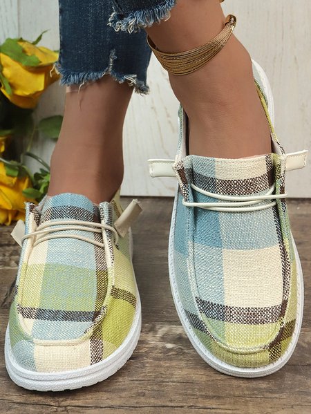 

Fabric Plaid Casual All Season Casual Shoes, Green, Shoes
