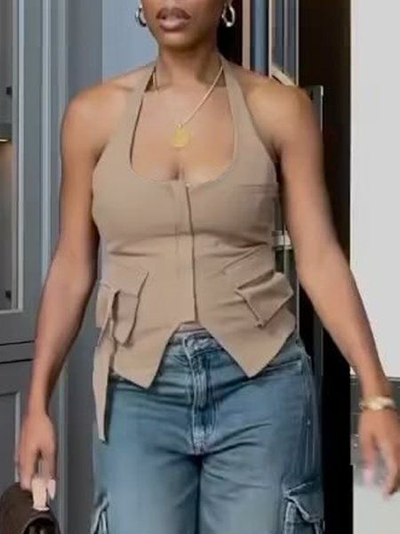 Urban Plain Regular Fit Tank Top, Khaki, Tanks and Camis