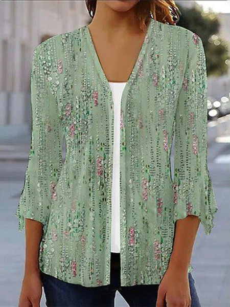 

Women's Random Print Regular Loose Kimono, Green, Cardigans