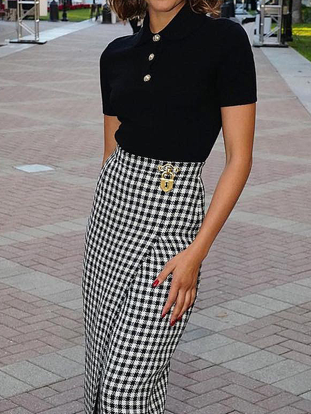 

High Elasticity Urban Tight Shirt Collar Short Sleeve Blouse, Black, Blouses and Shirts