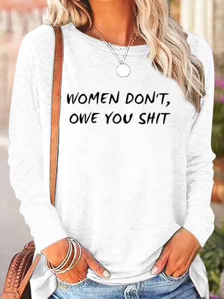 

Casual Text Letters Crew Neck Long Sleeve T-shirt, White, T-shirts