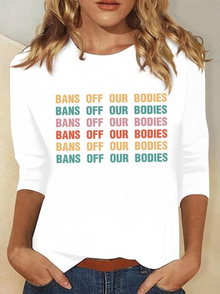 

Casual Text Letters Crew Neck Long Sleeve T-shirt, White, T-shirts