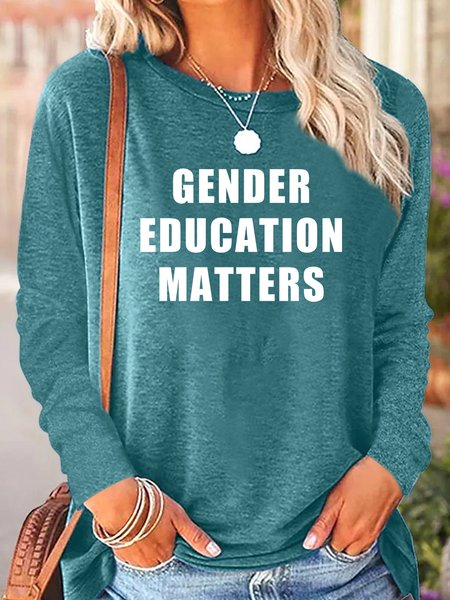 

Casual Text Letters Crew Neck Long Sleeve T-shirt, Green, T-shirts