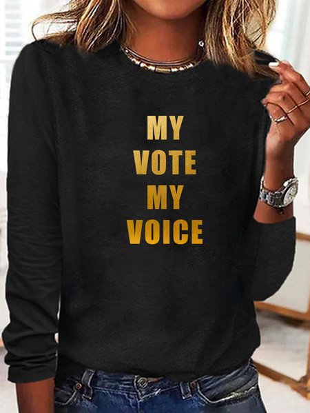 

Casual Text Letters Crew Neck Long Sleeve T-shirt, Black, T-shirts