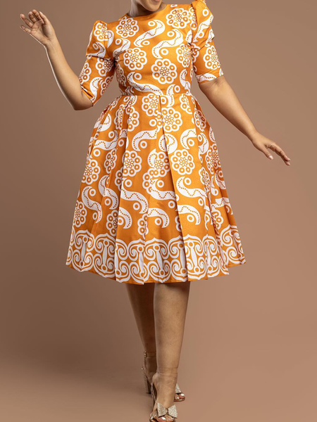 

Regular Fit Elegant Crew Neck Short Sleeve Midi Dress, As picture, Midi Dresses
