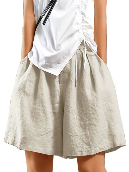 

Cotton Plain Loose Casual Shorts, Light khaki, Shorts