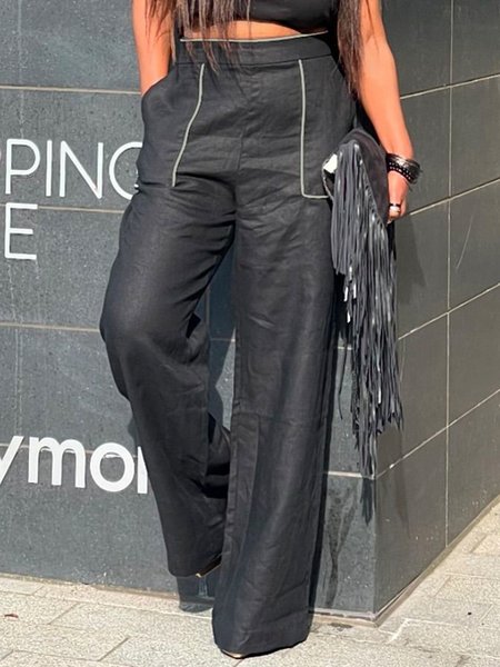 

Color Block Casual Pocket Stitching Pants, Black, Pants