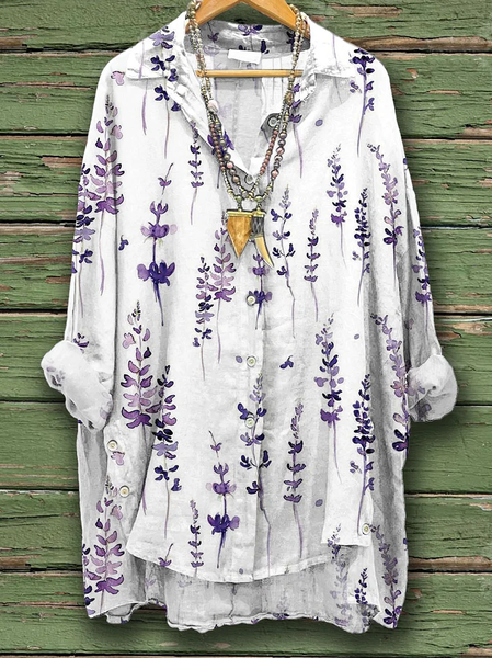 

Shawl Collar Floral Loose Vacation Shirt, White, Blouses & Shirts