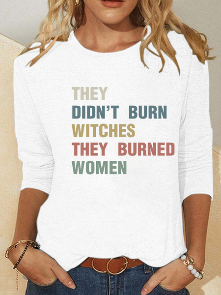 

Casual Text Letters Crew Neck Long Sleeve T-shirt, White, T-shirts