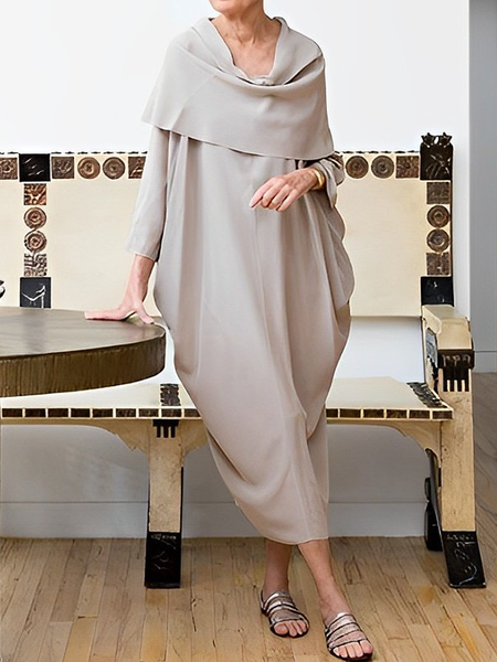 

Loose Elegant Three Quarter Sleeve Others Midi Dress, As picture, Midi Dresses