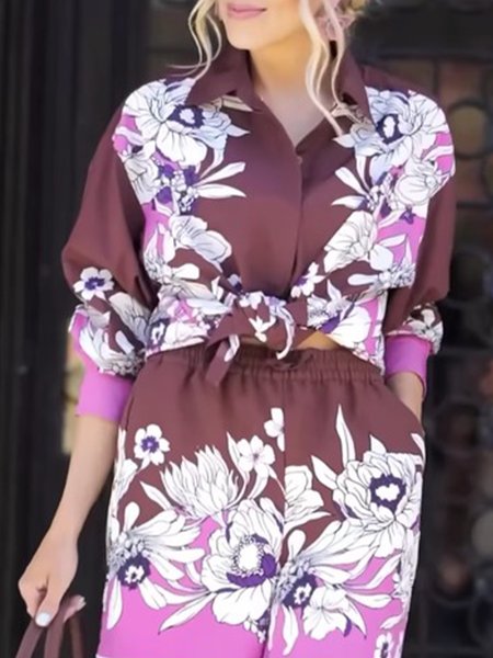 

Shirt Collar Loose Floral Vacation Shirt, As picture, Blouses and Shirts