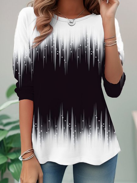 

Casual Black And White Colorblock Crew Neck Long Sleeve T-shirt, Black-white, T-shirts