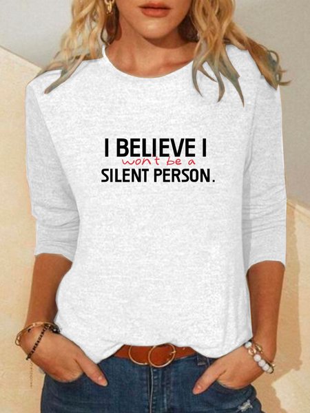 

Casual Text Letters Crew Neck Long Sleeve T-shirt, White, T-shirts