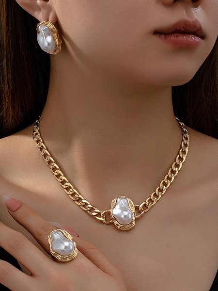

Elegant Irregular Faux Pearl Jewelry Set, As picture, Necklaces