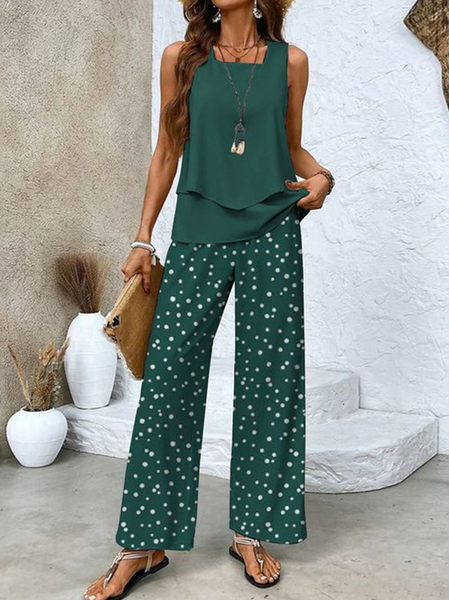 

Women's Polka Dots Daily Going Out Two Piece Set Sleeveless Casual Summer Top With Pants Matching Set Dark Green, Suit Set