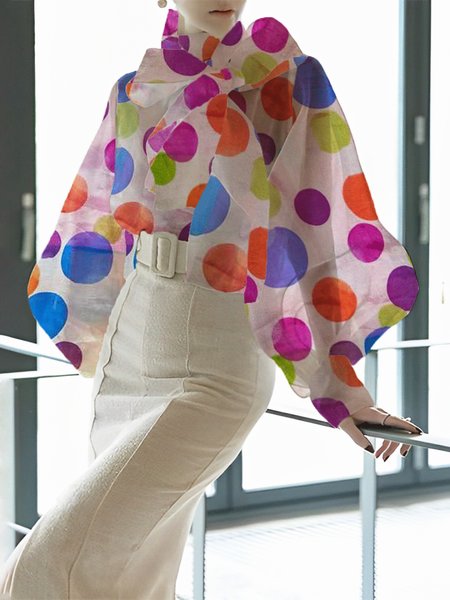 

Loose Elegant Long Sleeve Polka Dots Blouse, As picture, Blouses and Shirts