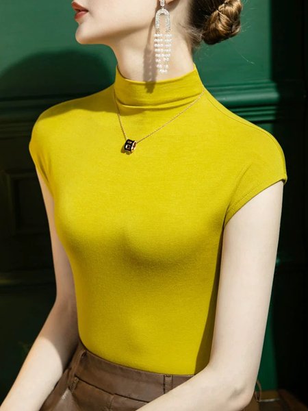 Urban Tight Mock Neck Tank Top, Yellow, Tanks and Camis