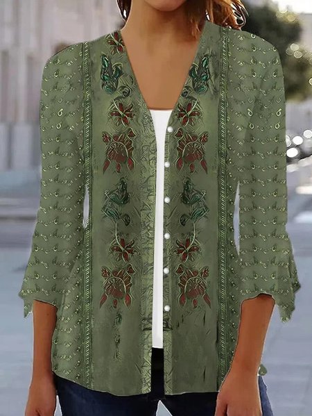 

Women's Floral Regular Loose Kimono, Green, Cardigans
