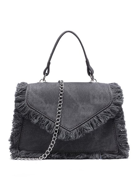 

Minimalist Fringed Canvas Handbag with Detachable Crossbody Strap, Black, Bags