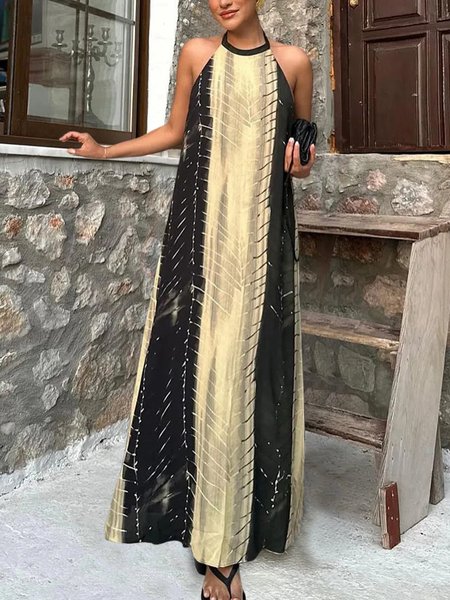 

Vacation Loose Tie-Dye Pattern Halter Maxi Dress, As picture, Maxi Dresses