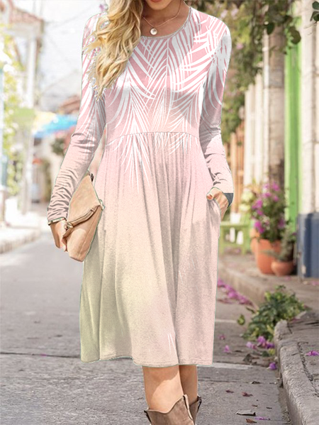 

Women's Long Sleeve Spring/Fall Floral Knitted Dress Crew Neck Daily Going Out Casual Midi H-Line T-Shirt Dress Pink, Dresses