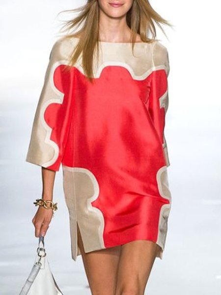 

Crew Neck Loose Urban Color Block Dress, As picture, Mini Dresses