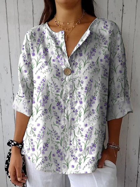 

Floral Crew Neck Loose Casual Shirt, White, Blouses & Shirts