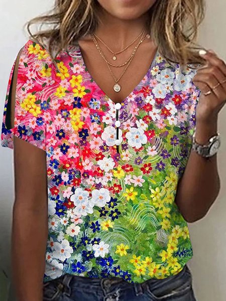 

Buckle Floral Casual Loose T-Shirt, Color5, T-shirts