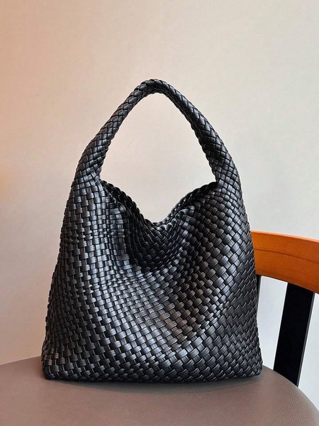 

2pcs/set Handmade Weaved Large Capacity Commuting Tote Bag, Deep gray, Bags