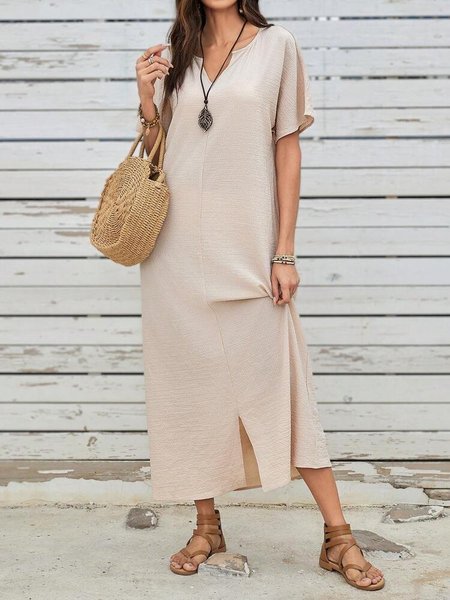 

Notched Vacation Dress With No, Khaki, Maxi Dresses