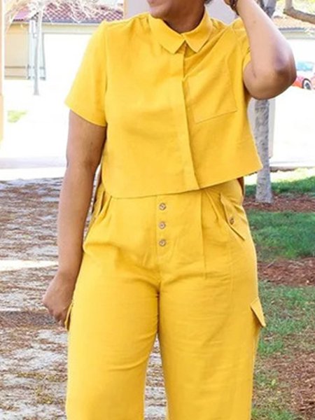 

Urban Shirt Collar Plain Shirt, Yellow, Blouses and Shirts