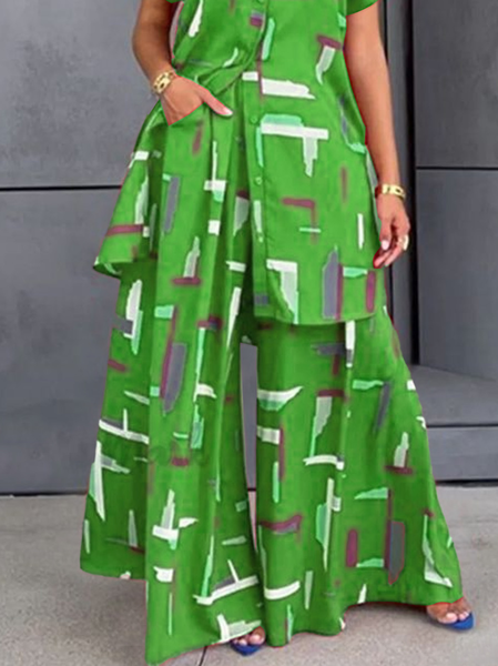 

Printing Abstract Loose Urban Pants, Green, Pants