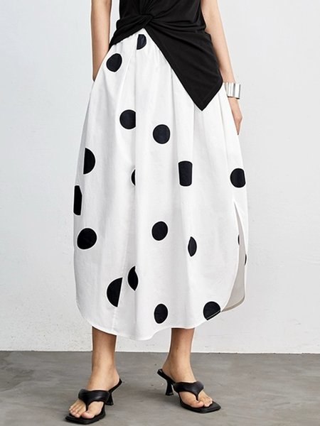 

Polka Dots Daily High Waist Loose Skirt, White, Skirts