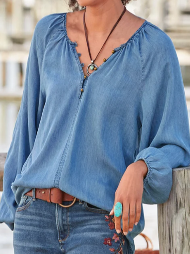 

Women's Half Sleeve Blouse Summer Plain Shirt Collar Daily Going Out Casual Top Blue, Blouses