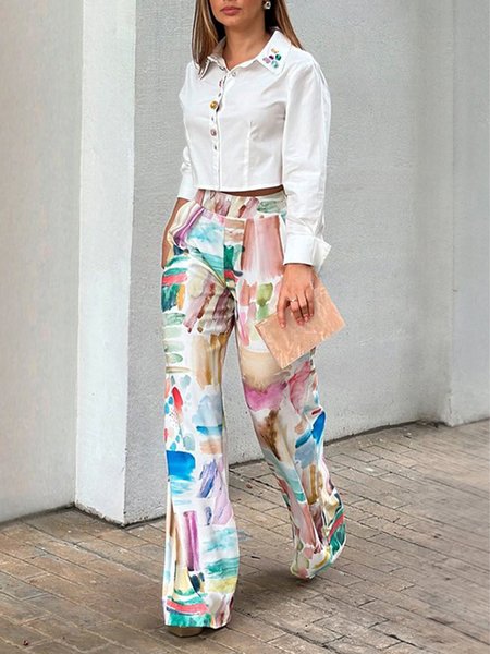 

Loosen Casual Plain Shirt Collar Shirt, White, Blouses and Shirts