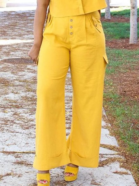 

Urban Pocket Stitching Plain Pants, Yellow, Pants