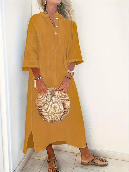 

Cotton Loose Casual Dress With No, Yellow, Maxi Dresses