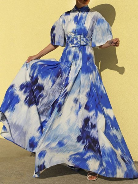 

Loose Urban Abstract Dress With Belt, As picture, Maxi Dresses
