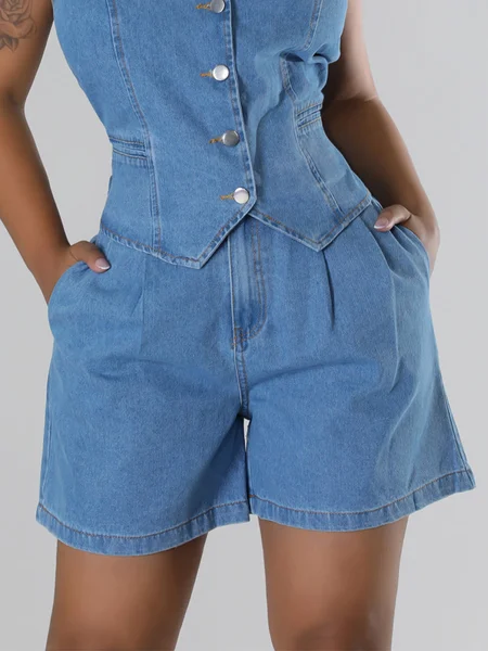 

Regular Fit Casual Plain Denim Shorts, Blue, Denim Shorts