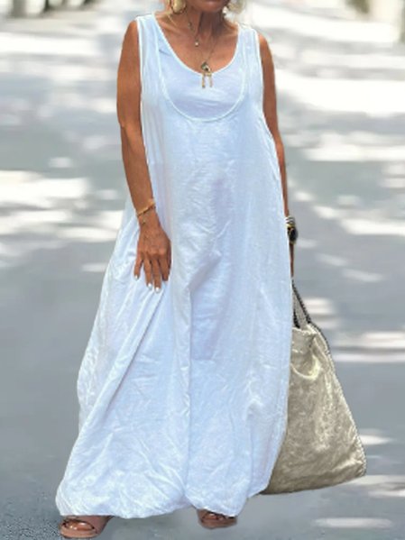 

Casual Loose Dress With No, White, Maxi Dresses