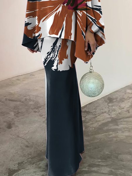 

Elegant Floral Printing Skirt, As picture, Skirts