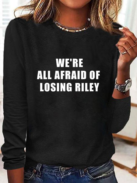 

Casual Text Letters Crew Neck Long Sleeve T-shirt, Black, T-shirts