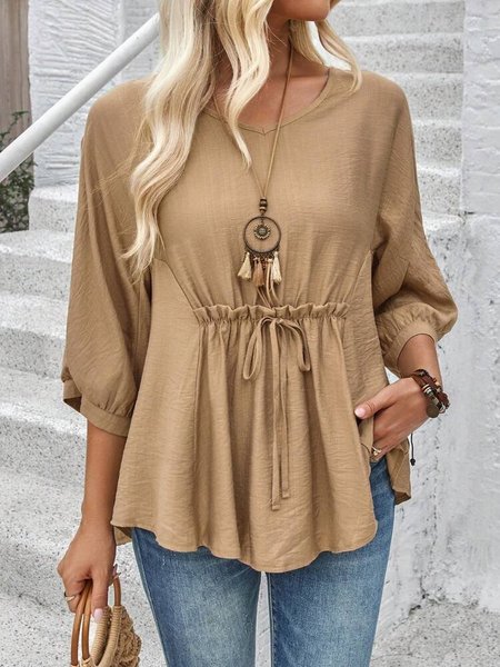 Casual Loose Shirt, Brown, Blouses & Shirts