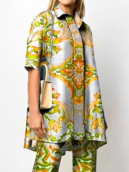 

Shirt Collar Vacation Floral Short Sleeve Shirt, As picture, Blouses and Shirts