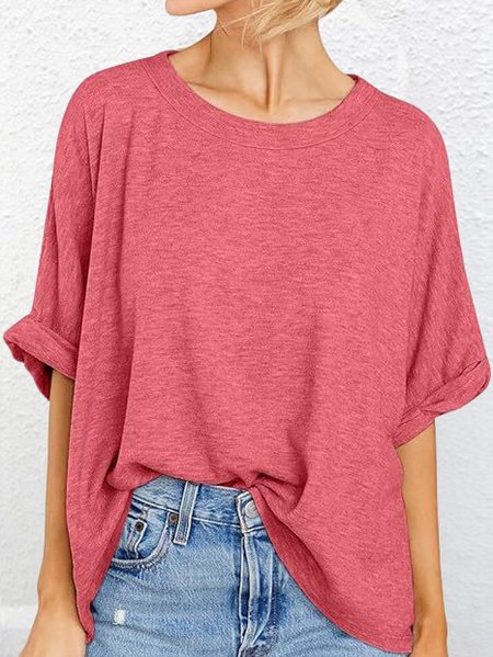 

Casual Plain Crew Neck Half Sleeve T-shirt, Red, T-shirts