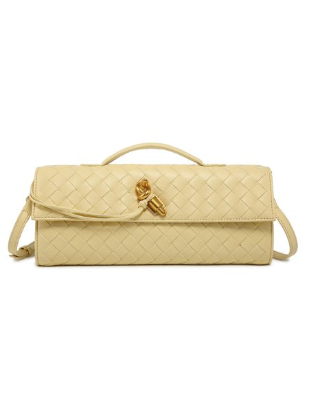Minimalist Weaved Commuting Square Clutch Bag, Yellow, Bags