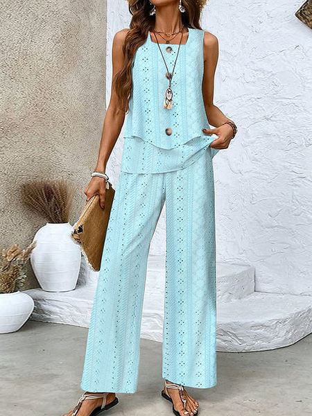 

Women's Folds Plain Daily Going Out Two Piece Set Sleeveless Casual Summer Top With Pants Matching Set Blue, Suit Set